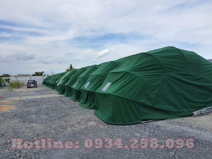 Nhà để xe ô tô tại Thái Nguyên,  mái che bán nguyệt màu xanh quân đội,