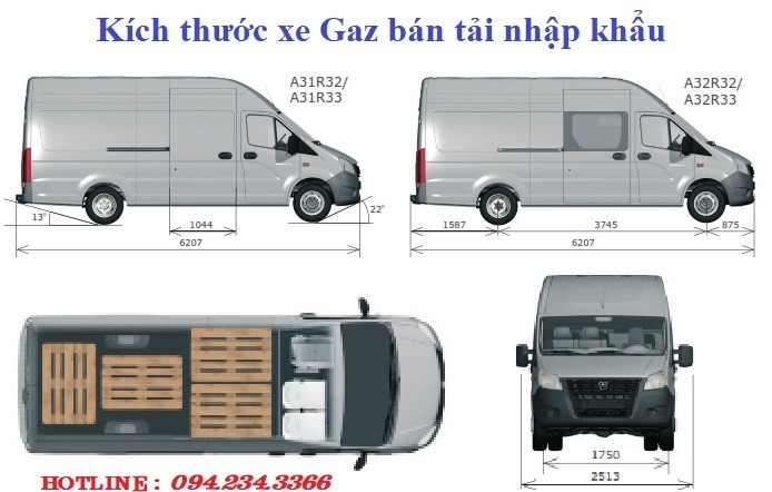 Xe van GAZ nhập khẩu nguyên chiếc từ NGA, tải 945KG ra vào thành phố 24/24 không lo cấm tải cấm giờ
